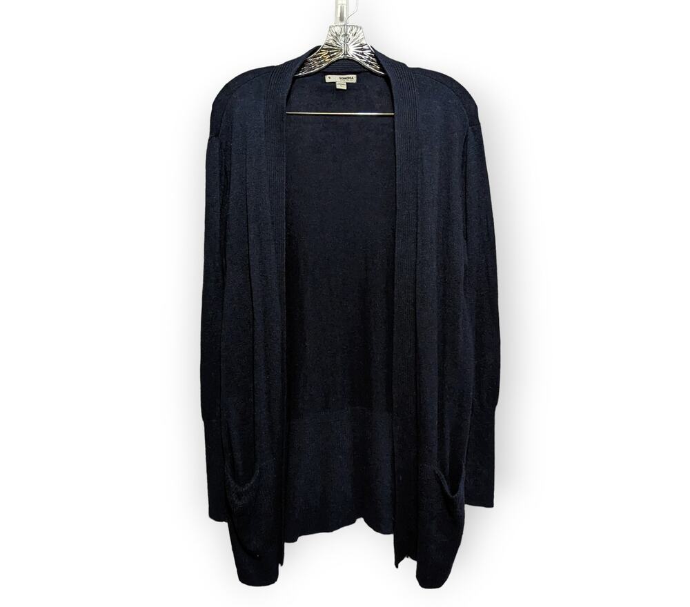 Sonoma Navy Open Front Cotton Blend Long Sleeve Longline Cardigan L